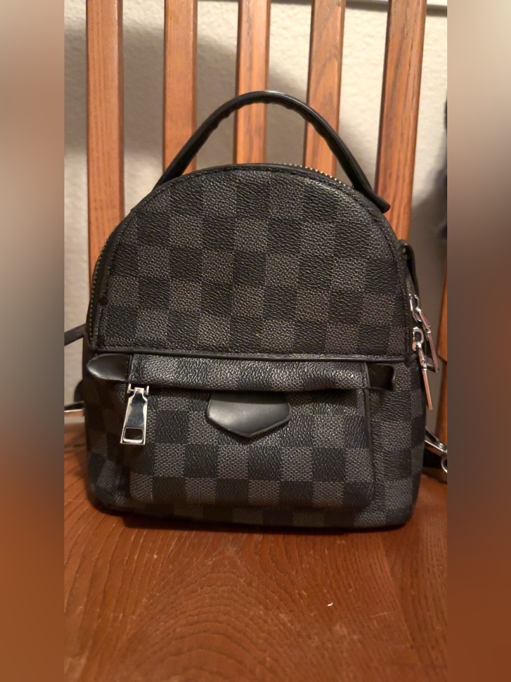 Black Checkered Mini Backpack Handbag